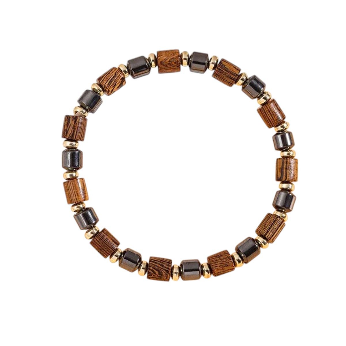 KARMA Armband Damen Holz Hämatit Braun Gold Armschmuck Edelsteinarmband Damenarmband (Geschenk für Sie, 1-tlg., Damenschmuck), Edelstein Hämatitarmband modern
