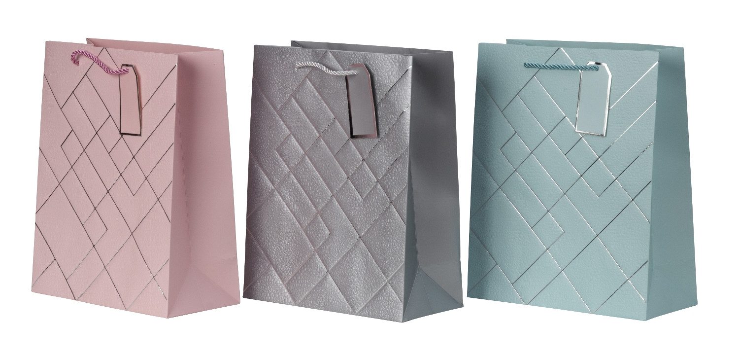 Mel-O-Design Geschenktüten Geschenkverpackung Papiertüten 3er Set Lederoptik, (Geschenktasche Set Türkis, Rosa und SilberSt), ideal für Geburtstagsgeschenk Verpackung