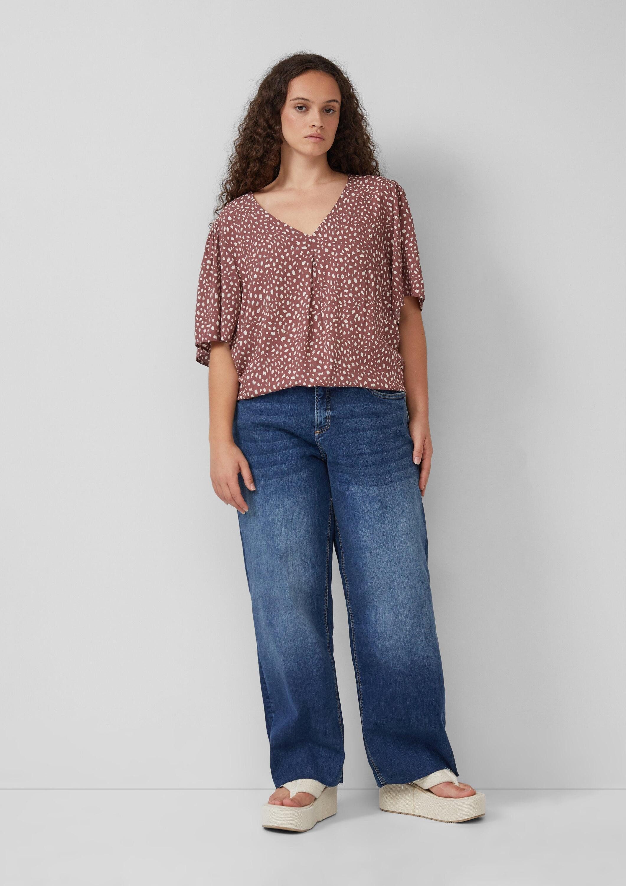 QS Kurzarmbluse Bluse Viskose Bluse mit All-over-Print