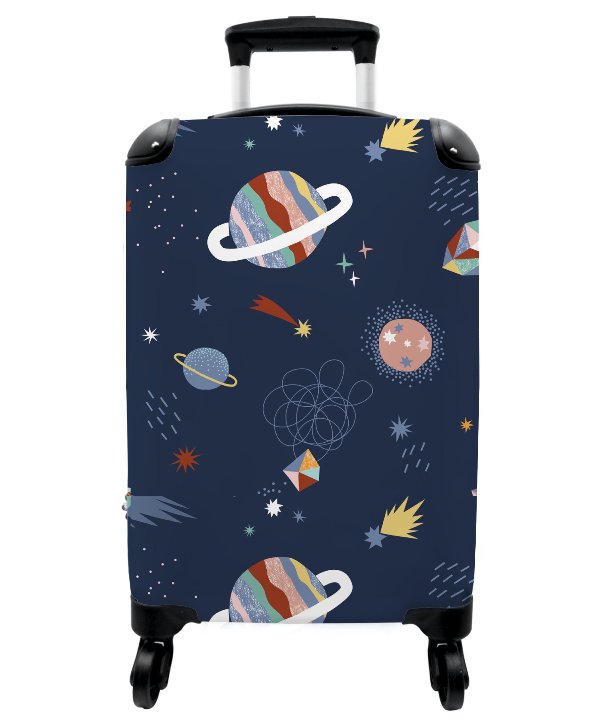 NoBoringSuitcases.com© Kinderkoffer 55x35x20cm Weltraum - Planeten - Kinder - Jungen, 4 Rollen, Kindertrolley, Handgepäck, Reisekoffer für Jungen