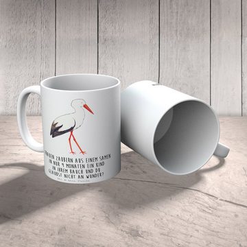 Mr. & Mrs. Panda Tasse Storch - Weiß - Geschenk, Schwanger, lustige Sprüche, Mutter, Geschen, Keramik, Einzigartiges Botschaft