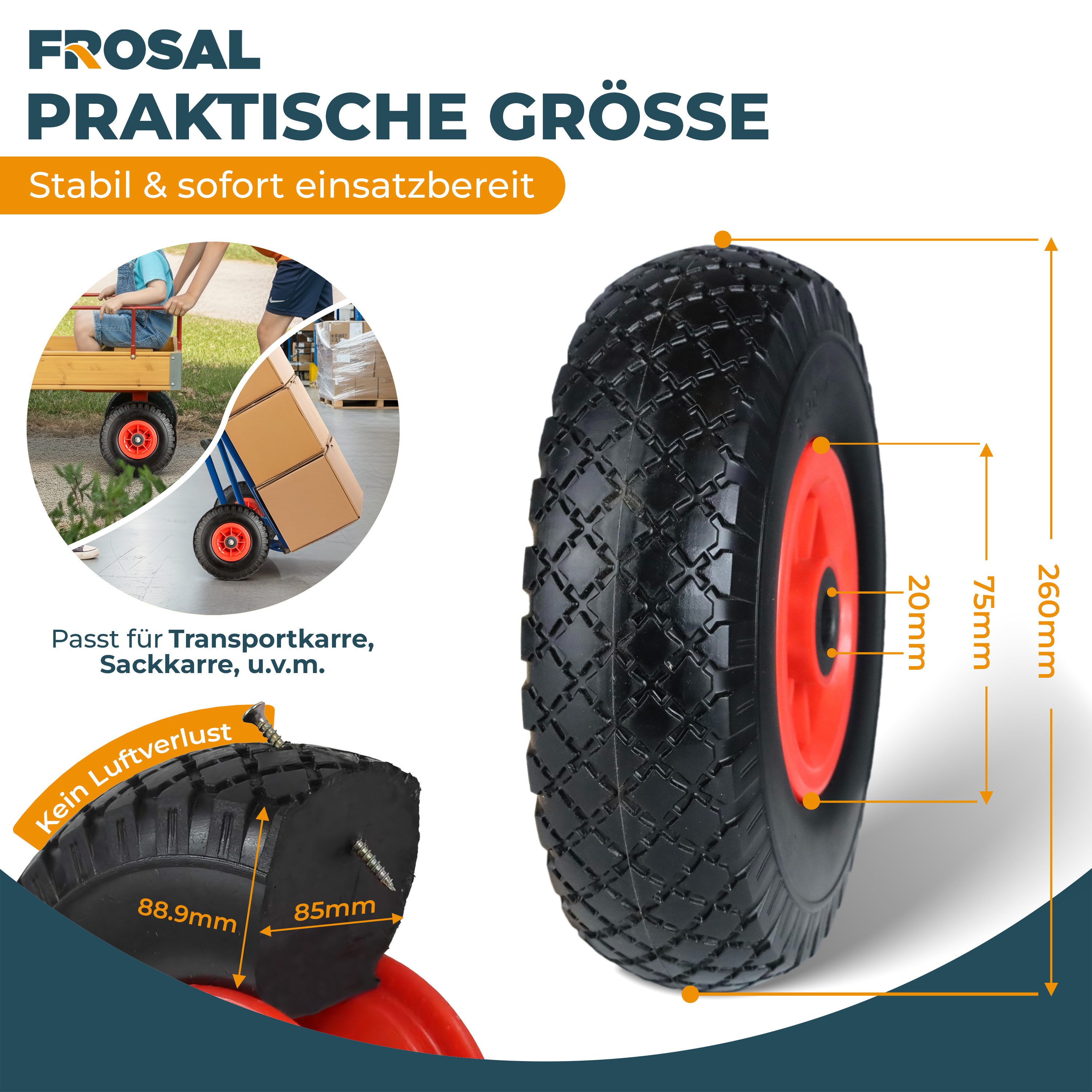 Frosal Ersatzrad FROSAL Ersatzrad - PU Rad Nabe 20mm/75mm pannensicher (1 St)
