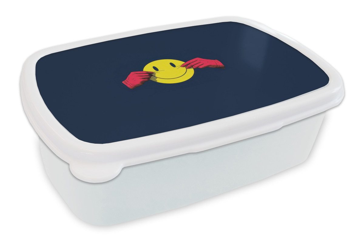 MuchoWow Lunchbox Smiley - Gelb - Hände - Minimalistisch, Kunststoff, (2-tlg), Brotdose Schule oder Arbeit, Brotbox für Kinder und Erwachsene
