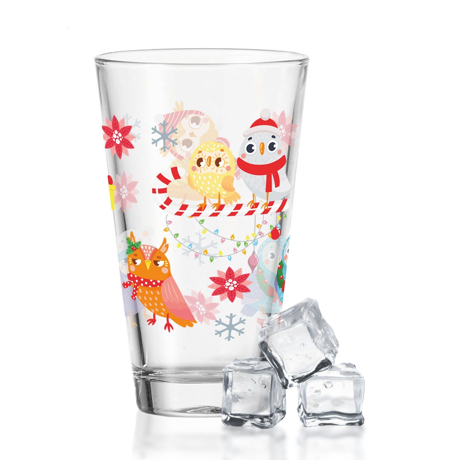 Weihnachtszeit als Glas, Zur Glas Druck zum und Geschenk Wintereule Kinder - UV GRAVURZEILE mit Weihnachtsmotiv, - Wichteln für