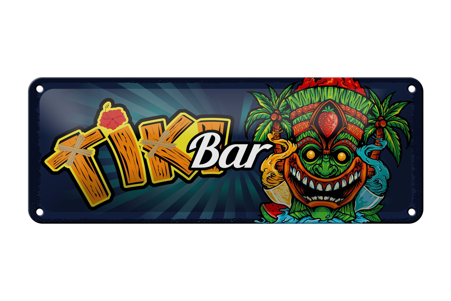 Femer GmbH Metallschild Hinweis 27x10 cm Tiki Bar buntes, (1 St), gewölbte Oberfläche, abgerundete Ecken, umgeschlagene Kanten