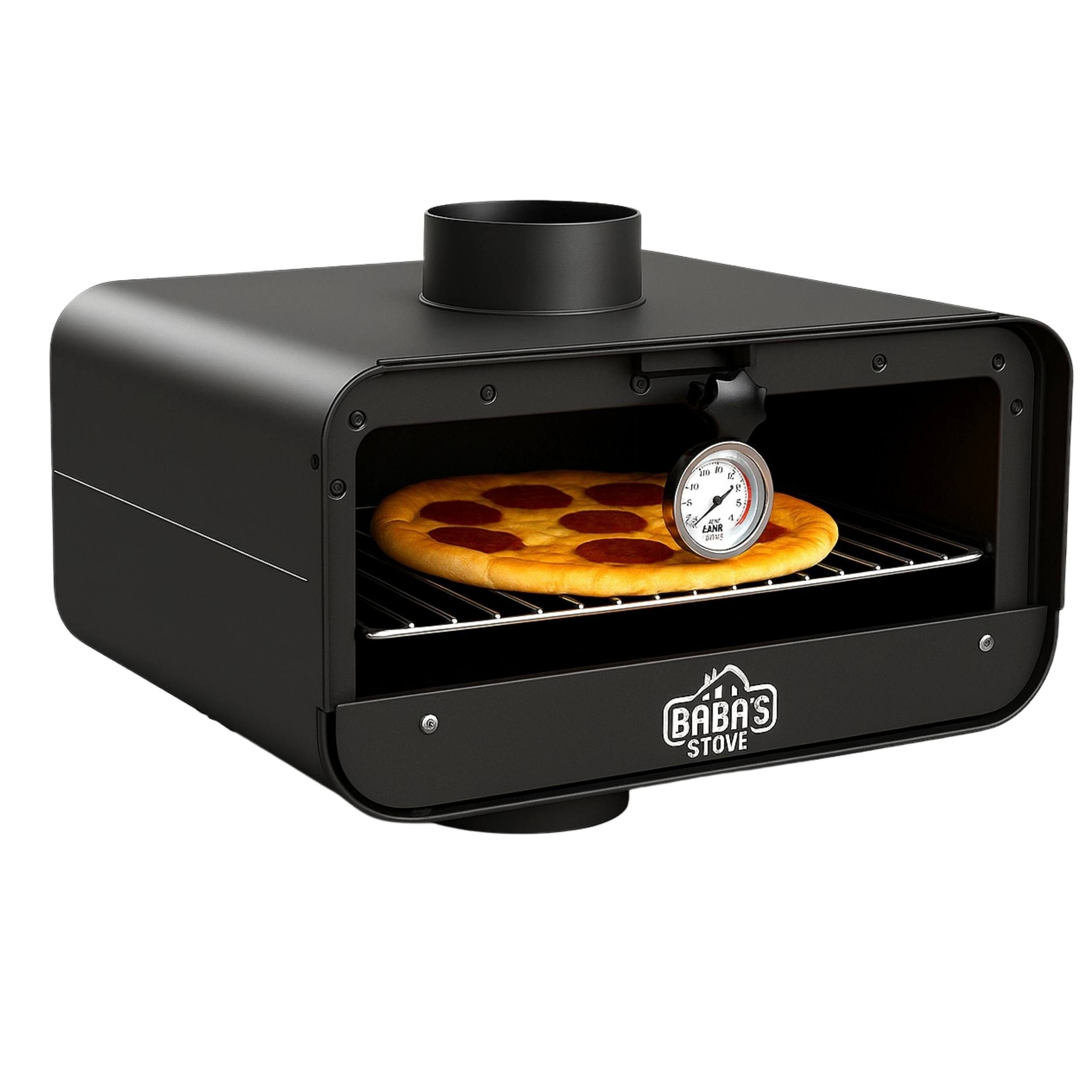 Baba's Ofenrohr Rauchrohr Backofen Kaminofen Backaufsatz Ofenrohr Backfach 130 mm, 130, Universal für Holzofen Kamin Integriertes Thermometer