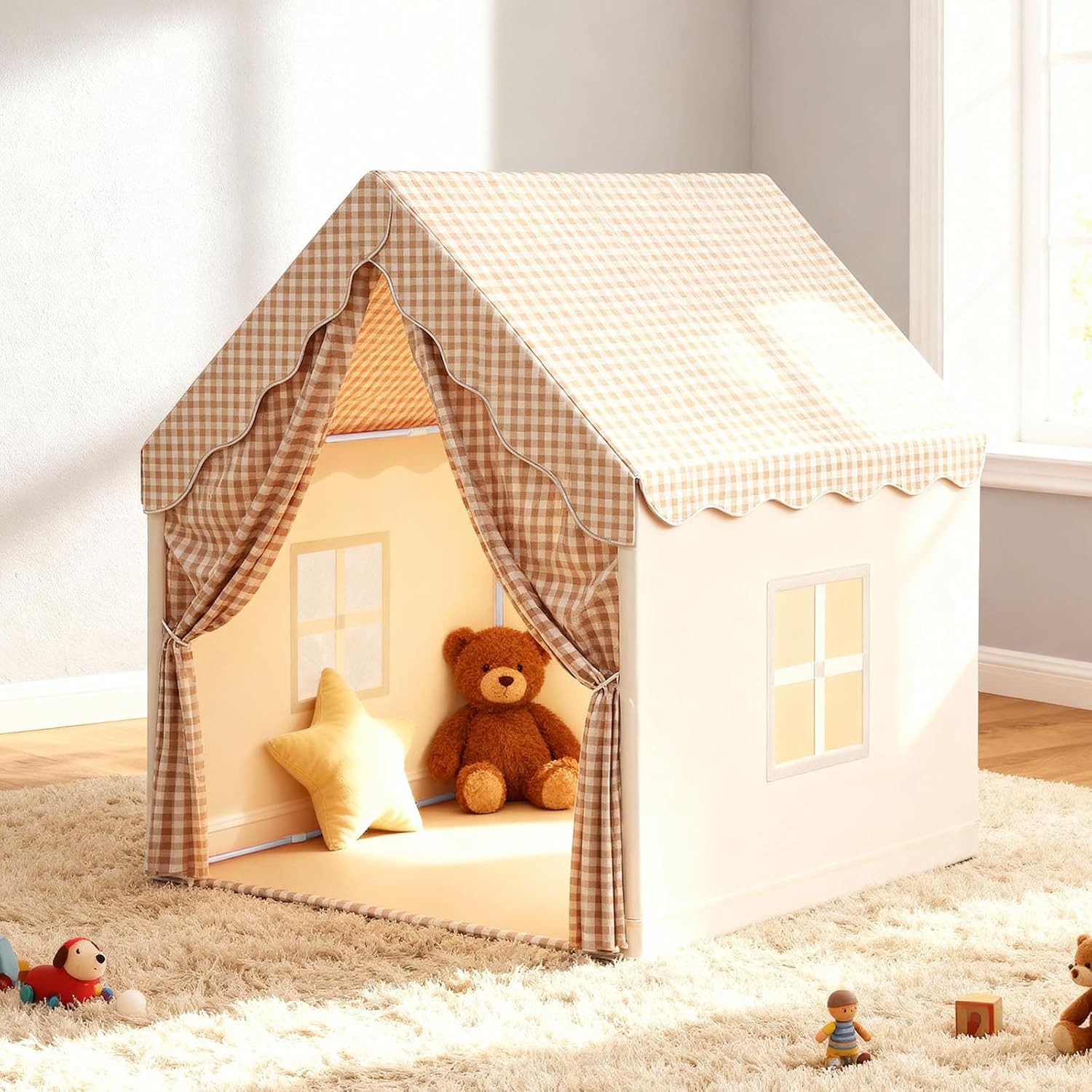 WowWoke Spielzelt 2-in-1 Kinderzelt mit Matte Kinder Spielhaus Spielzelt