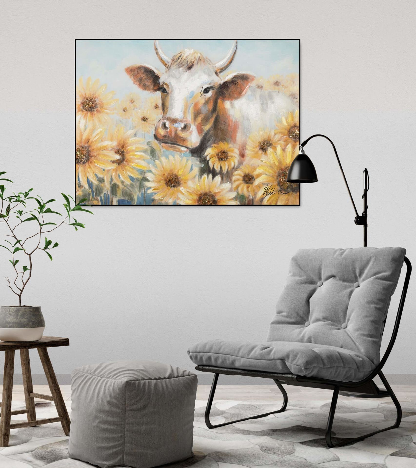 100x75 Harmonie Wandbild 100% cm, Leinwandbild HANDGEMALT Gemälde der Natur Wohnzimmer KUNSTLOFT