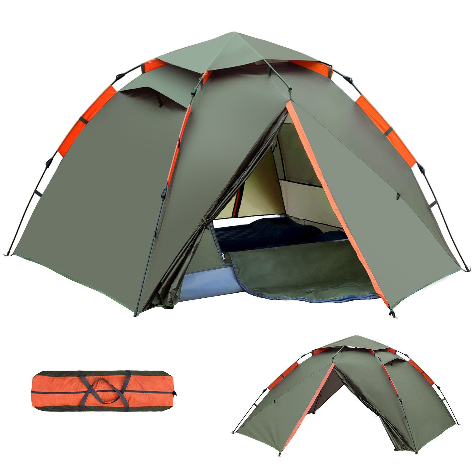 Lumkudos Faltzelt Camping Zelt Pop Up Zelte Doppelschicht Camping 2-3 Personen PU5000, Personen: 3 (300 x 240 x 145 cm, 1 tlg., 4-Jahreszeiten winddichtes Campingzelt, 3-Personen-Zelt), Winddichtes Quick-Up-Zelt für Trekking und Familien-Camping