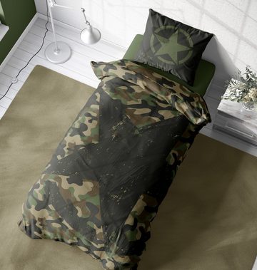 Jugendbettwäsche Camouflage, One Home, Mikrofaser, 2 teilig, Tarnmuster und US Army Stern