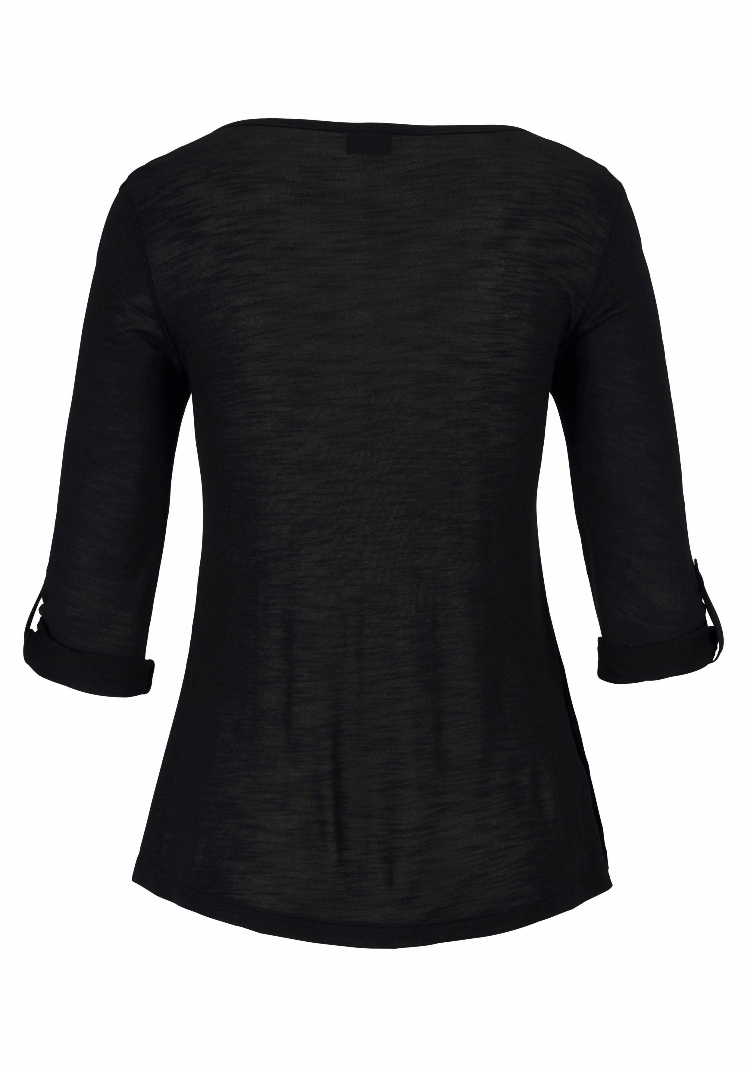 Buffalo Strandshirt mit Stickerei und Quasten, Tunika, 3/4-Arm, Blusenshirt