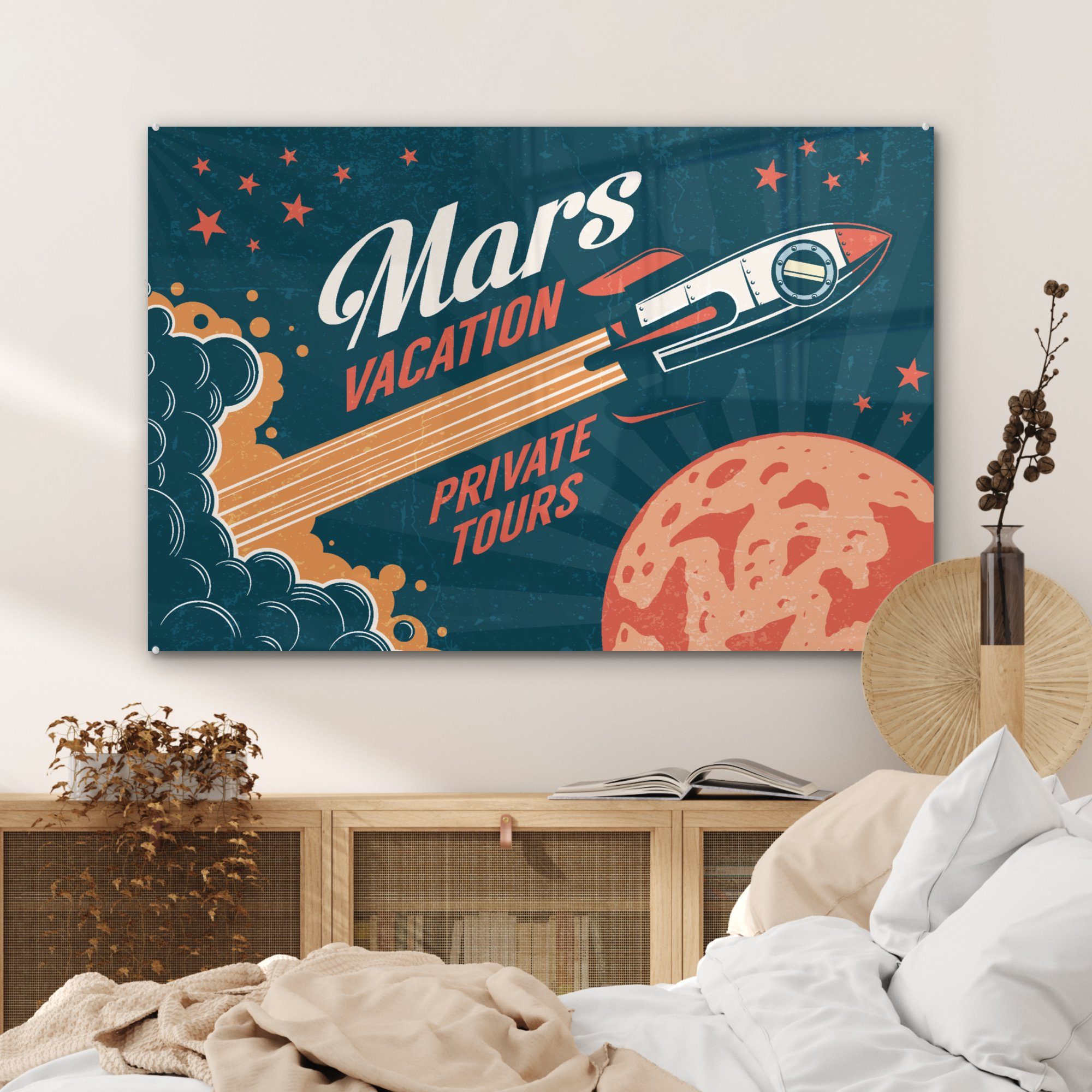 MuchoWow Acrylglasbild Raumfahrt, - Acrylglasbilder private Urlaub Wohnzimmer - Schlafzimmer & - Mars-Urlaub St), Touren Rakete (1 Vintage 