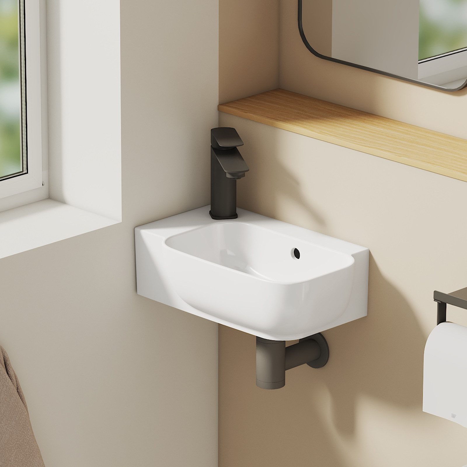 EMKE Waschbecken Hängewaschbecken eckig Keramik Asymmetrisches Design 40x 2 günstig online kaufen