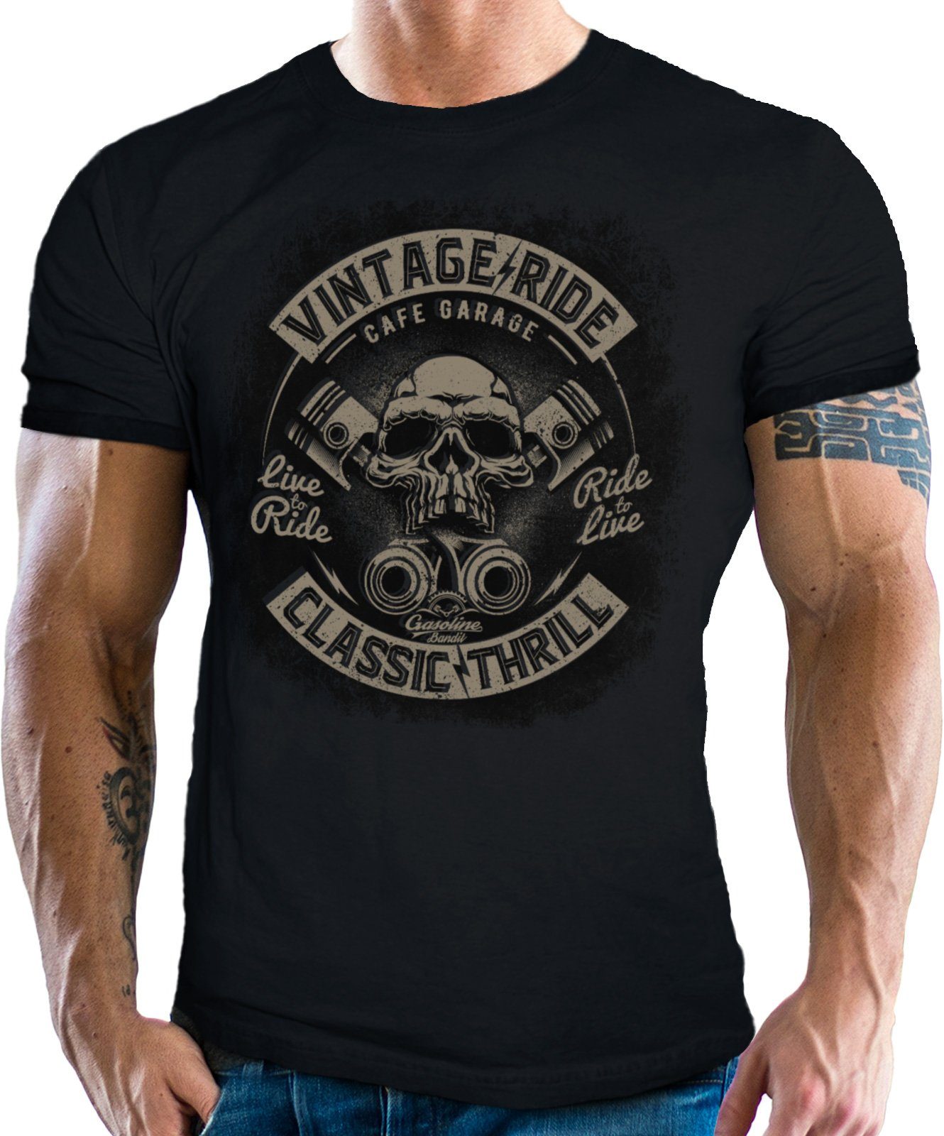 GASOLINE BANDIT® T-Shirt für Vintage Thrill Classic Ride Biker