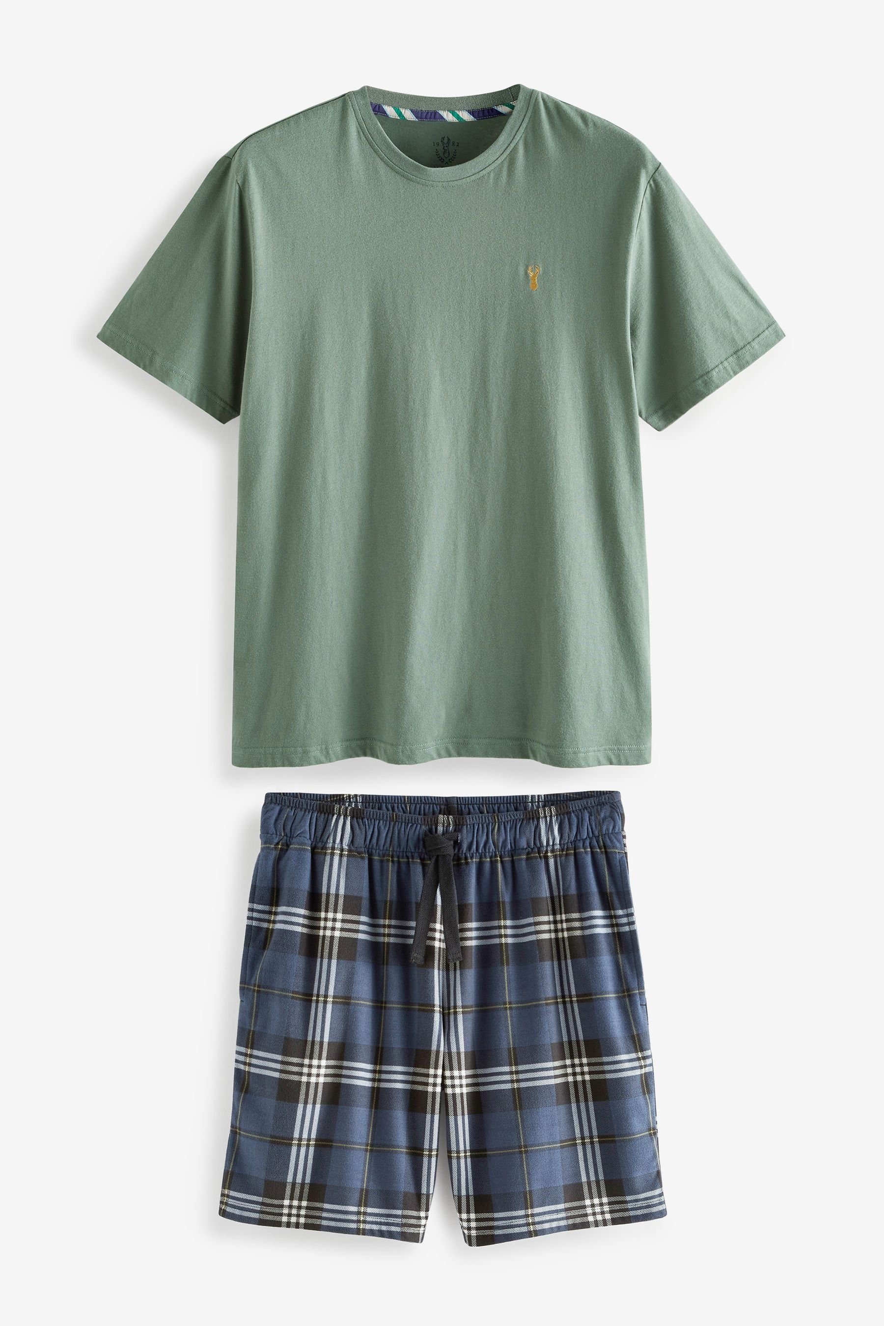 Next Pyjama Motion Flex Kuscheliger Pyjama mit Shorts (2 tlg) Green/Navy Blue Check