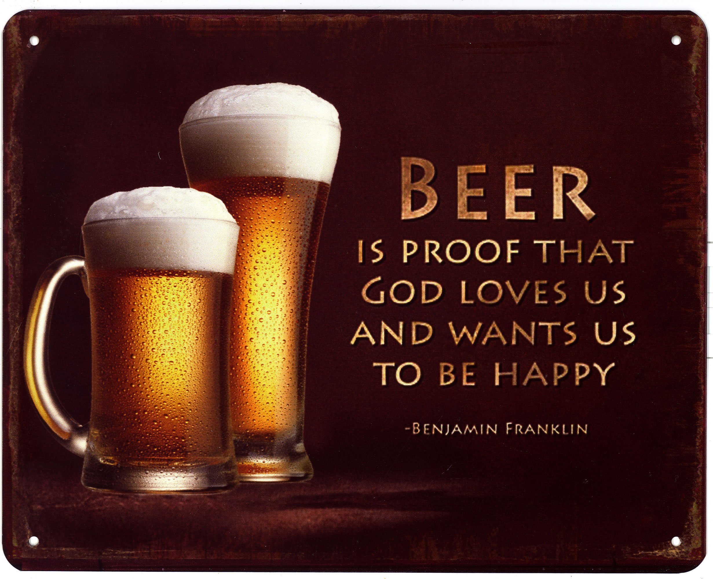 Metallschild Blechschild Beer is Proof that God loves us