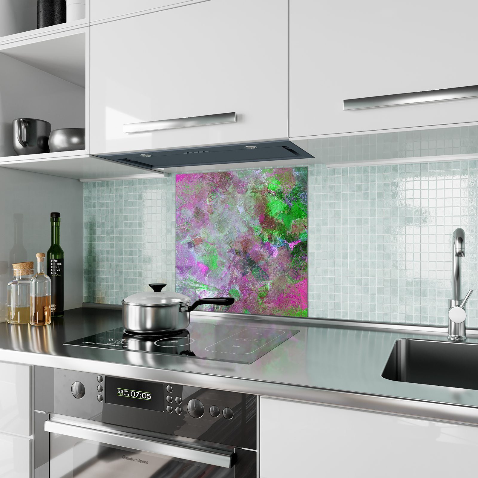 Primedeco Küchenrückwand Spritzschutz Glas Gemalter Hintergrund farbig