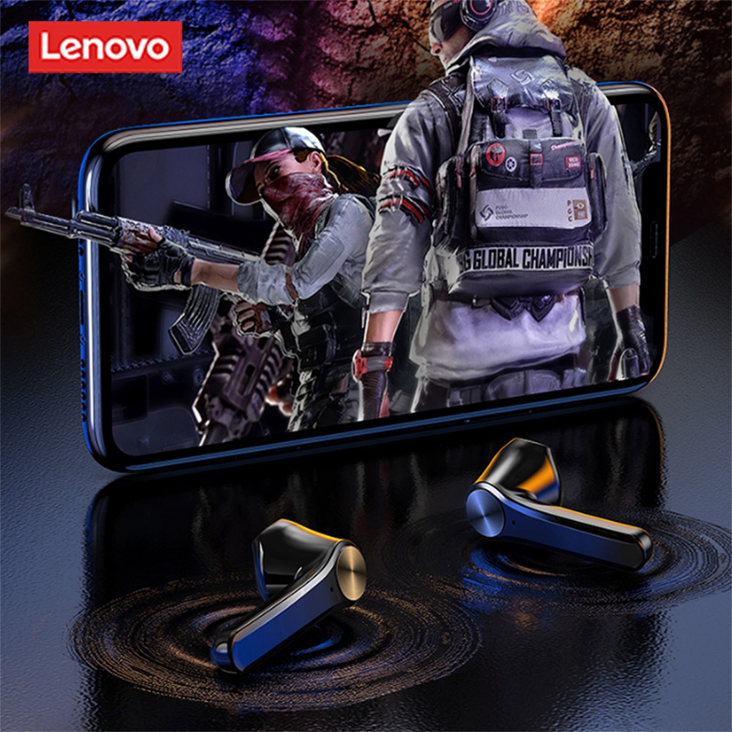 5.0, - Touch-Steuerung Lenovo mit Schwarz) kabellos, Stereo-Ohrhörer Kopfhörer-Ladehülle mAh (True Wireless, 300 mit QT81 Bluetooth-Kopfhörer Siri, Bluetooth