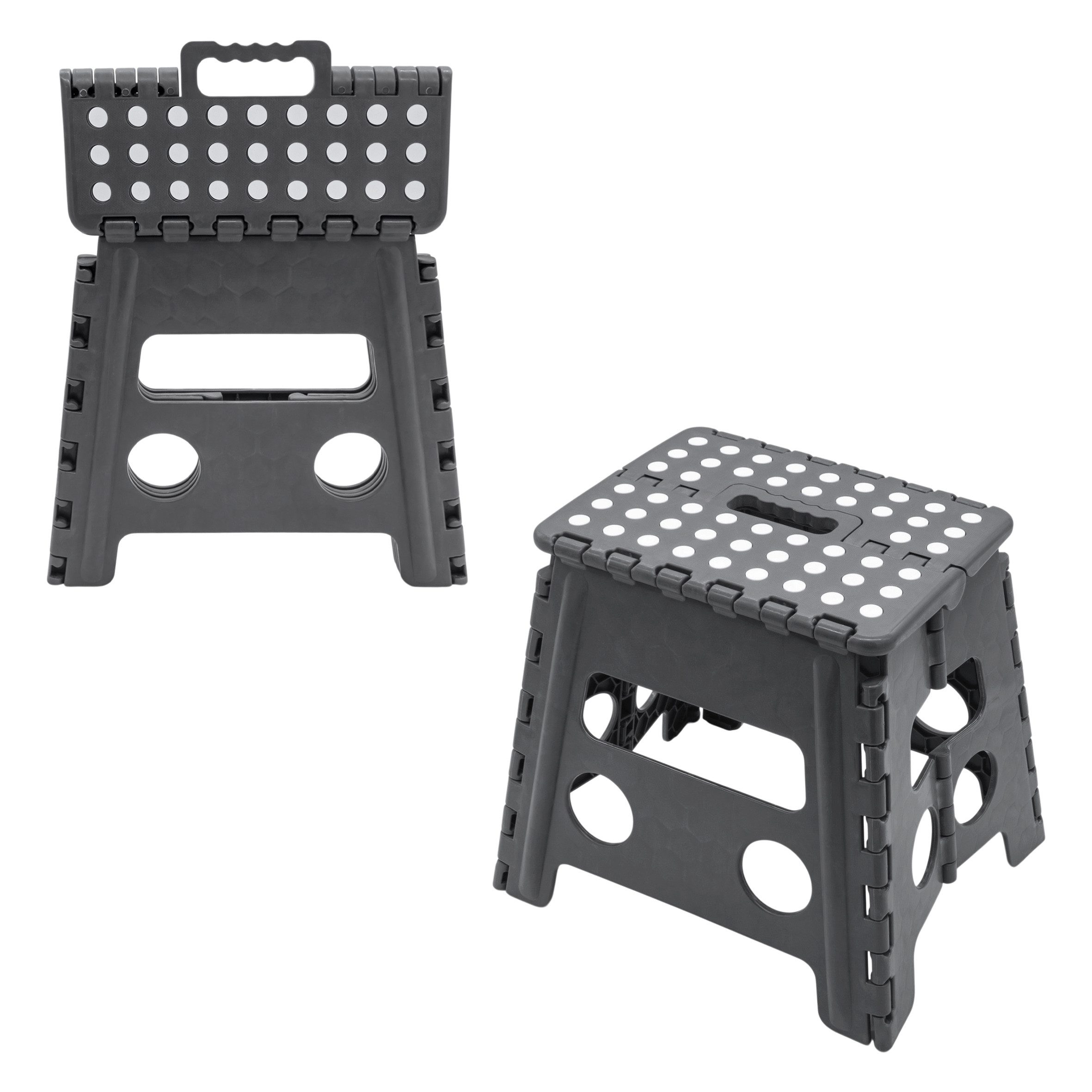 Spetebo Tritthocker Kunststoff Klapptritt grau bis 150 kg mit Tragegriff und Antirutsch (1x Klapptritt, 1 St., 32,5 cm x 29 cm x 22 cm), Belastbar bis ca. 150 kg