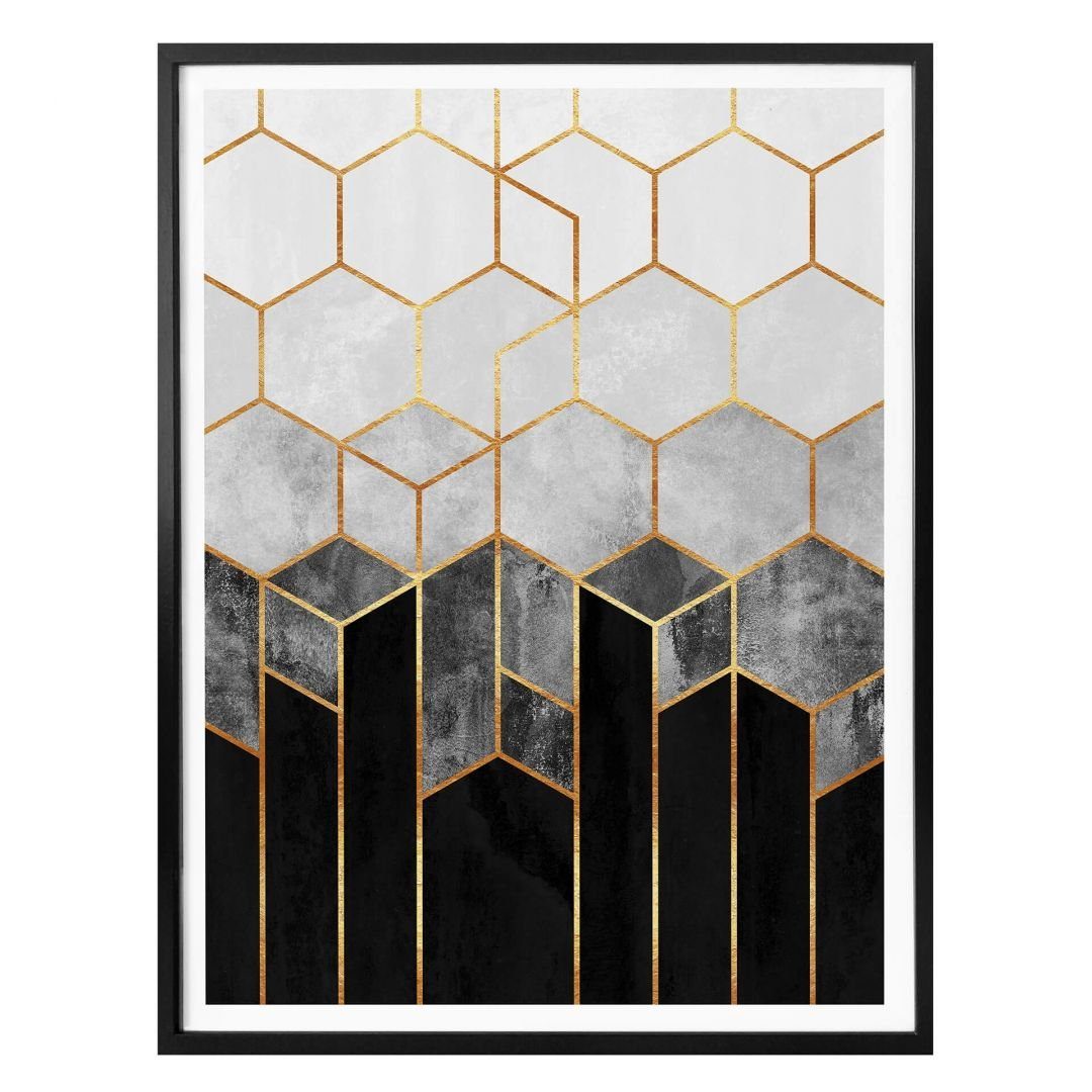 Hexagon Grau, Poster Fredriksson Art modern Wohnzimmer Poster Wall Wandbild Déco Art Schwarz K&L Küche