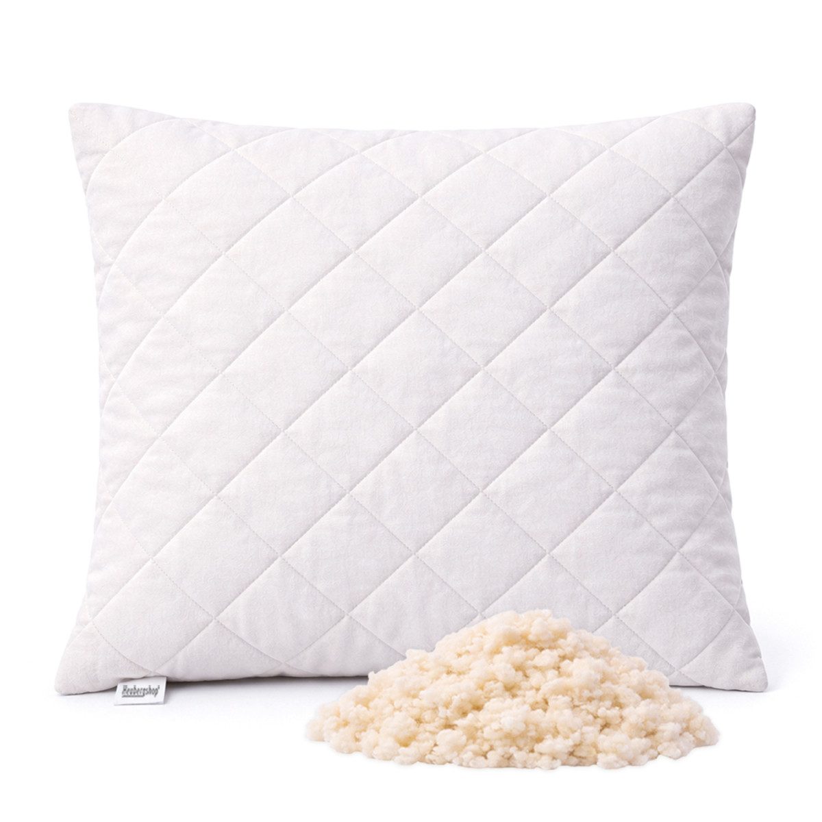 Heubergshop Naturfaserkissen, Füllung: Schafwolle, Bezug: 100% Baumwolle, Kissen 40x40cm Gefüllt mit Schafwollkügelchen (Schurwolle 40x40 Weiß)