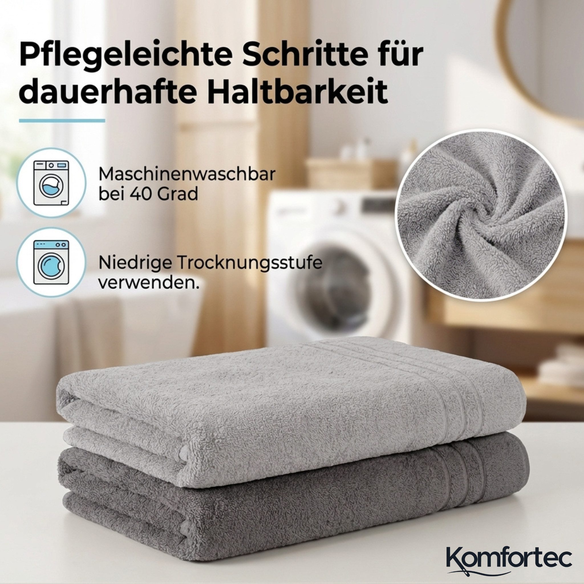 Komfortec Saunatuch Frotte aus 100% Baumwolle, Frottee (Packung, 2-St), 80x200 Saunatücher set XXL, Weich, Schnelltrocknend – Bild 3 von 5