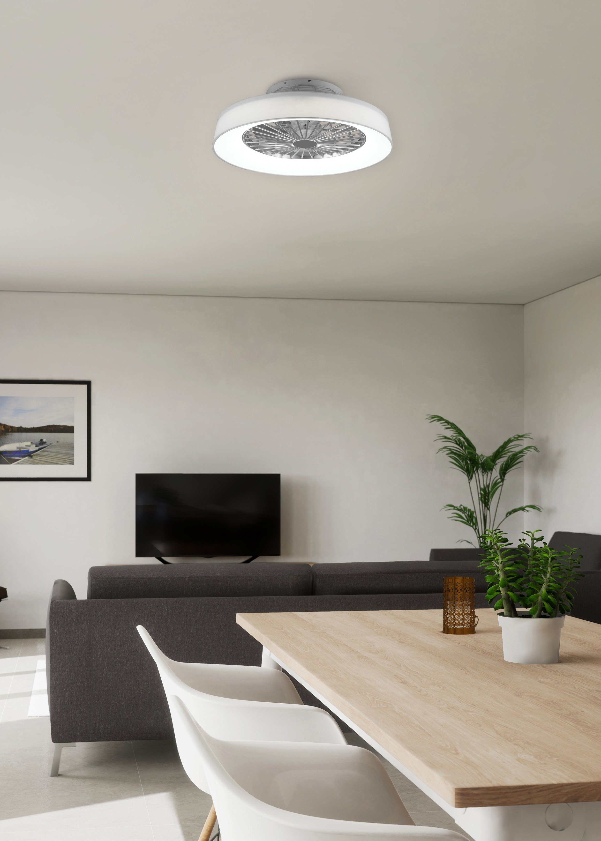 Fernbedienung., integriert, LED schaltbar getrennt fest getrennt LED mit Neutralweiß, TRIO Ventilator Leuchte/ Leuchten schaltbar, Farsund, Ventilator, Ventilatorfunktion, Deckenleuchte