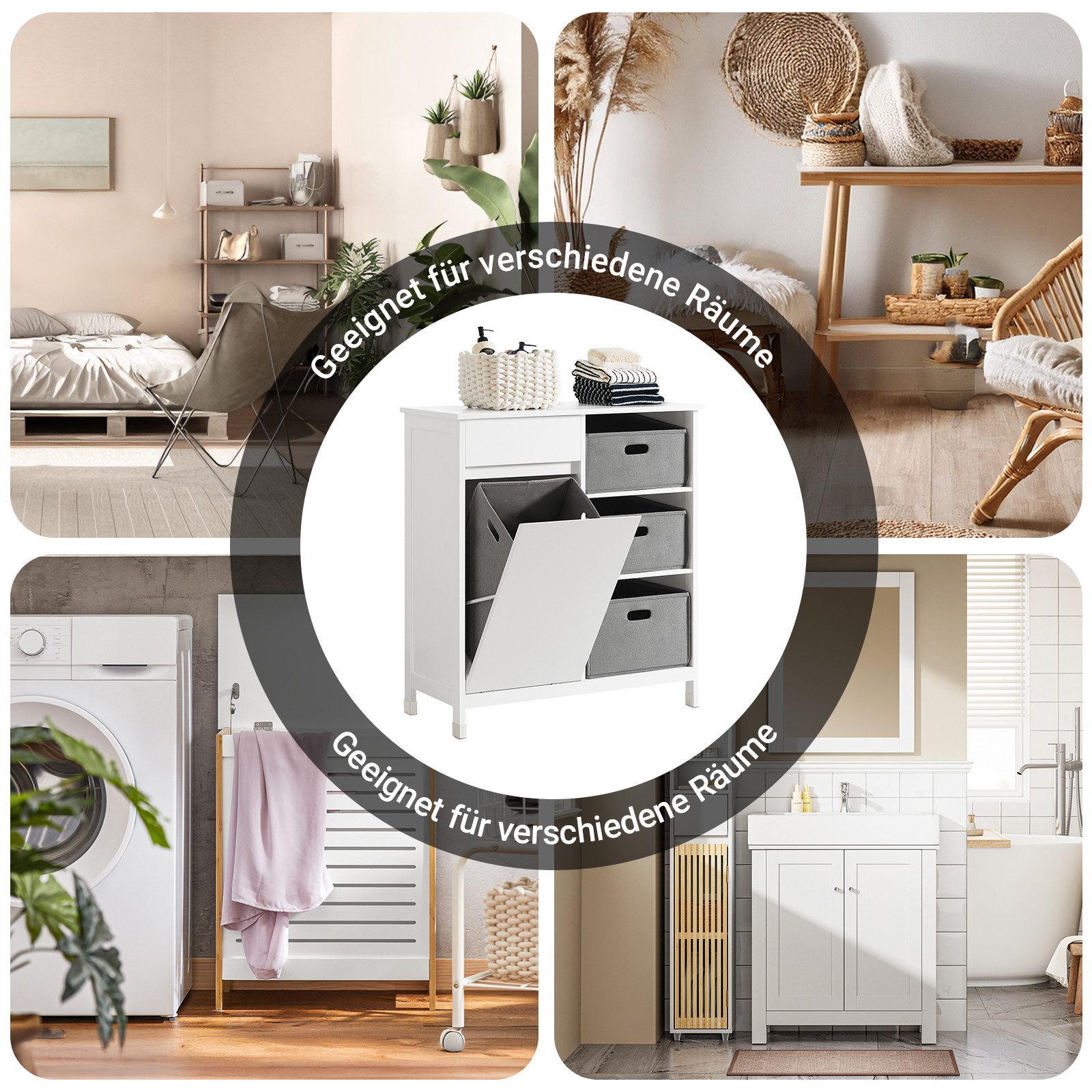 SoBuy Wäscheschrank BZR77, Badezimmerschrank mit Wäschekorb, Badschrank Badmöbel mit ausklappbarem Wäschesäcken, Wäschetruhe, für kleine Räume, Bad – Bild 5 von 5