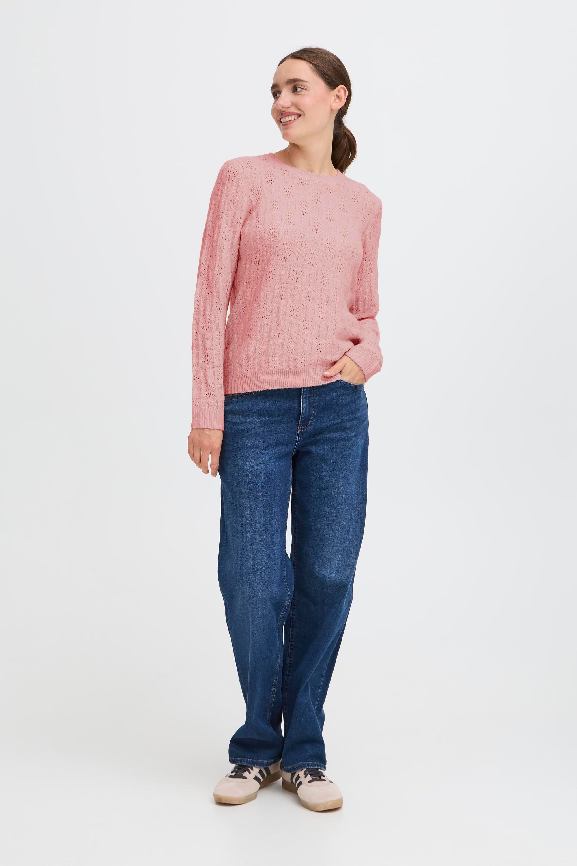 OXMO Rundhalspullover OXSinva Modischer Strickpullover mit süßem Muster