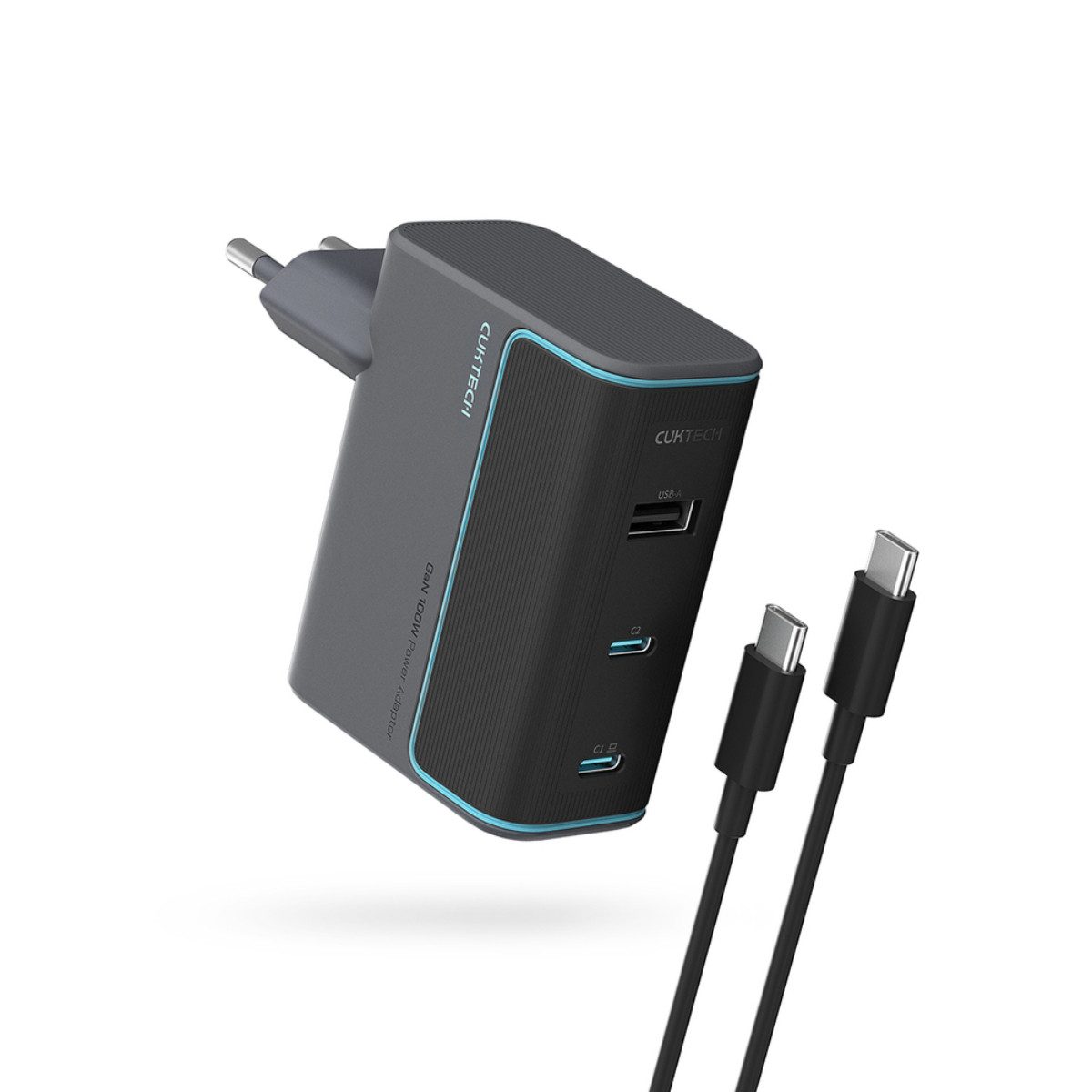 Cuktech AD1003EU USB-Ladegerät (Set mit Kabel, inklusive USB-C Kabel, 100W Schnellladung für mehrere Geräte gleichzeitig)