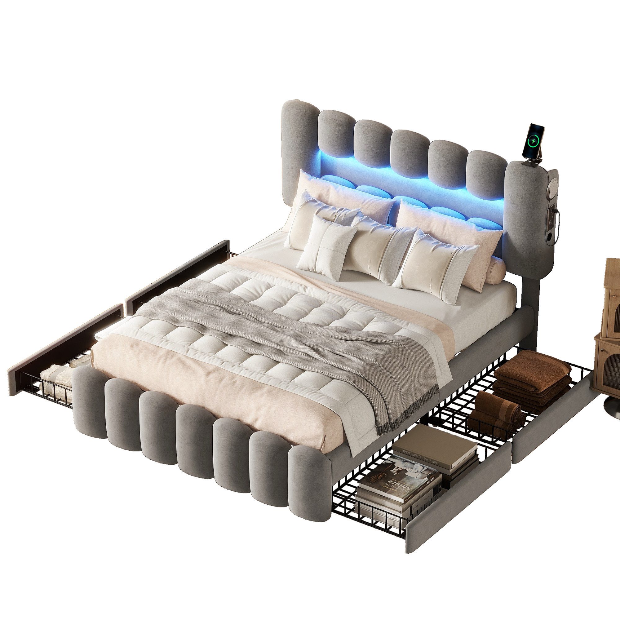SOFTWEARY Polsterbett mit LED-Beleuchtung und Lautsprecher günstig online kaufen