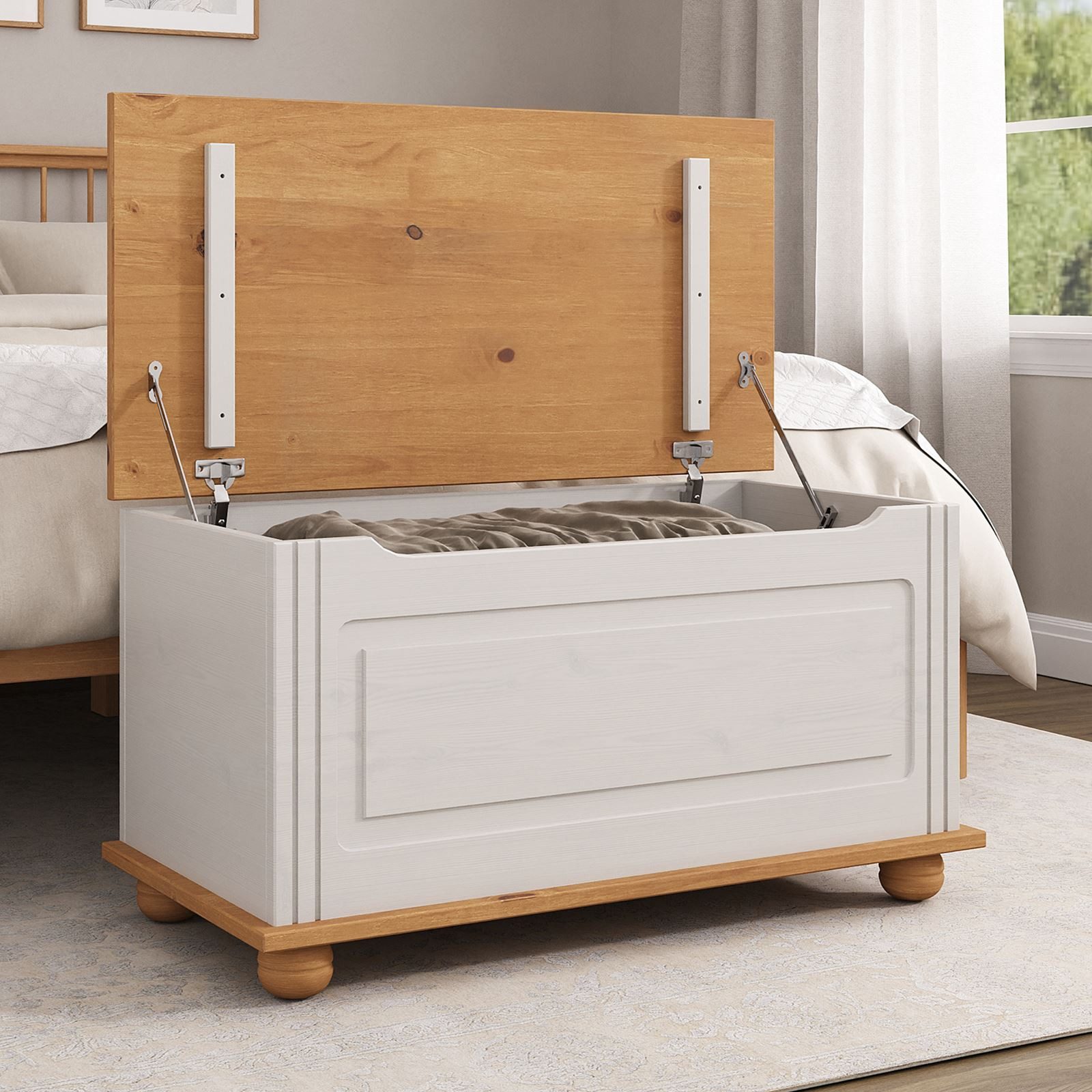 IDIMEX Sitztruhe BRISTOL, Truhenbank im Landhausstil aus Massivholz Weiß/Braun