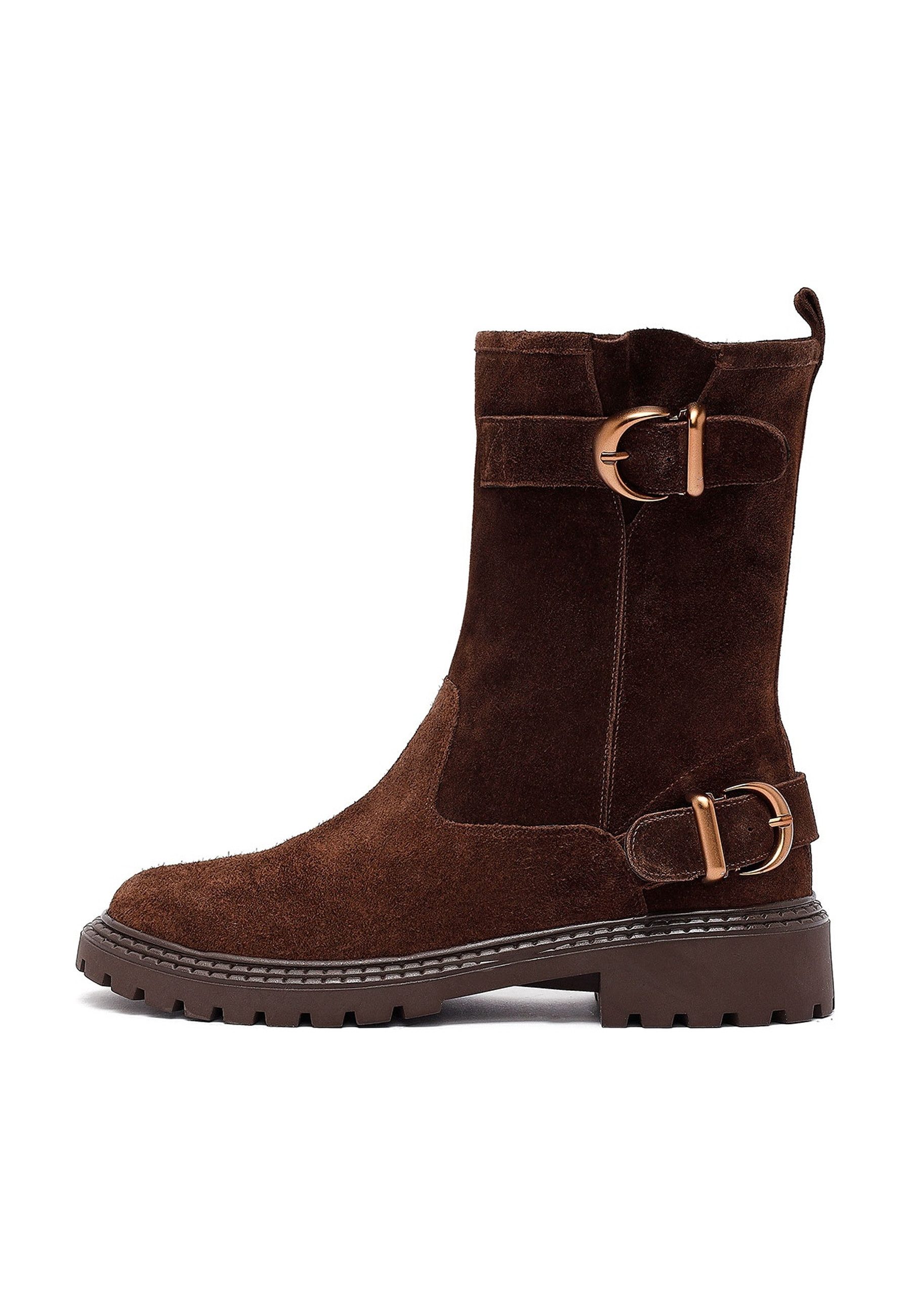 Derimod Veloursleder Chunky Schnallenstiefel Ankleboots