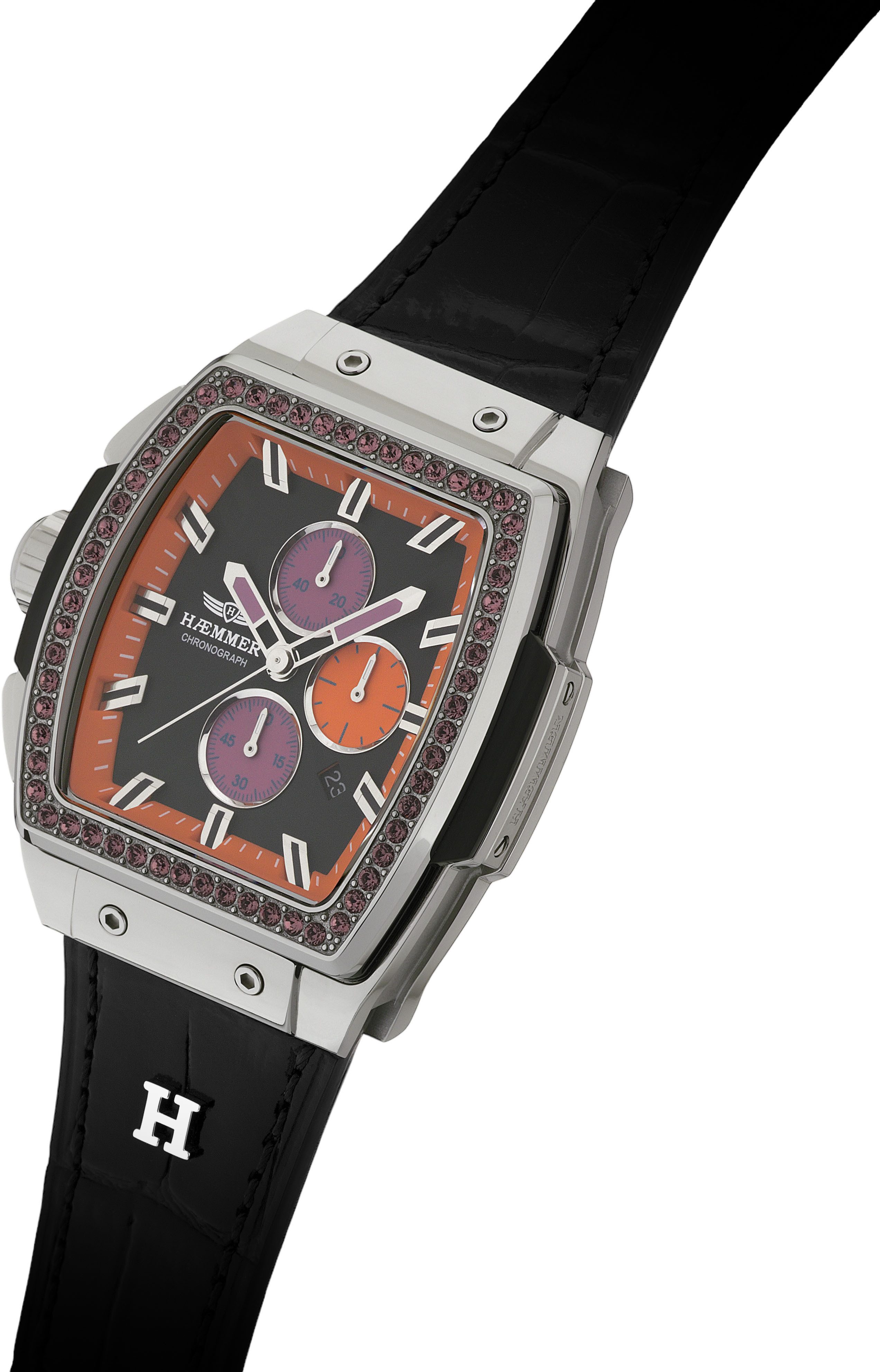 HAEMMER GERMANY Chronograph TONNEAU LILOU, T-005, Quarzuhr, Armbanduhr, Damenuhr, Lederarmband, verschraubte Krone, Tag