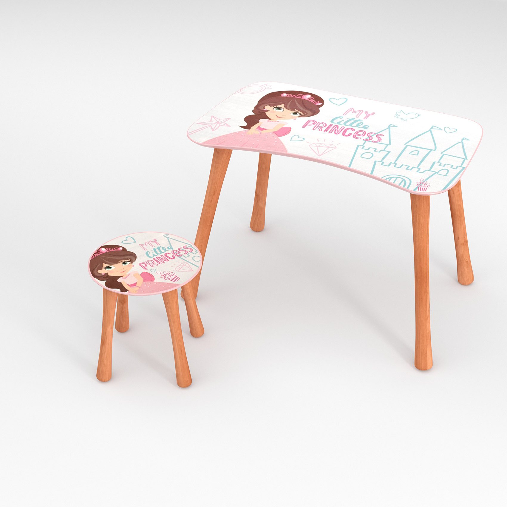 ANRO Kindertisch PopCorn Kindermöbel Hocker + Tisch mit Motiv (10-St., Tisch mit Stuhl/ Hocker), Spannendes Kindermotiv Little Princess Rosa