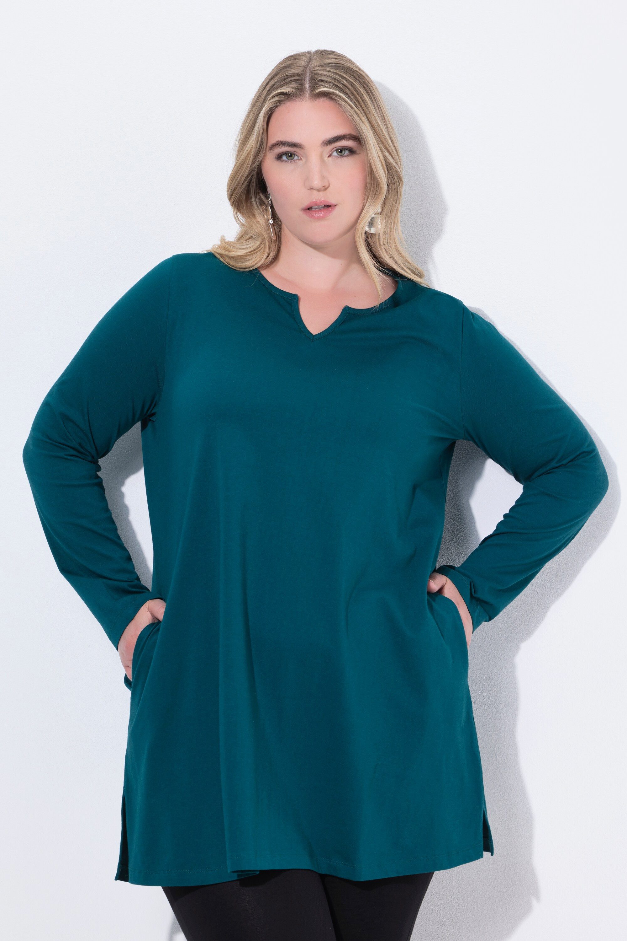 Ulla Popken Longshirt Longshirt A-Linie Tunika-Ausschnitt günstig online kaufen
