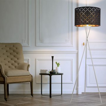 Globo Stehlampe, Leuchtmittel nicht inklusive, Stehleuchte Beistellleuchte Wohnzimmerlampe 3-Bein Textil schwarz gold