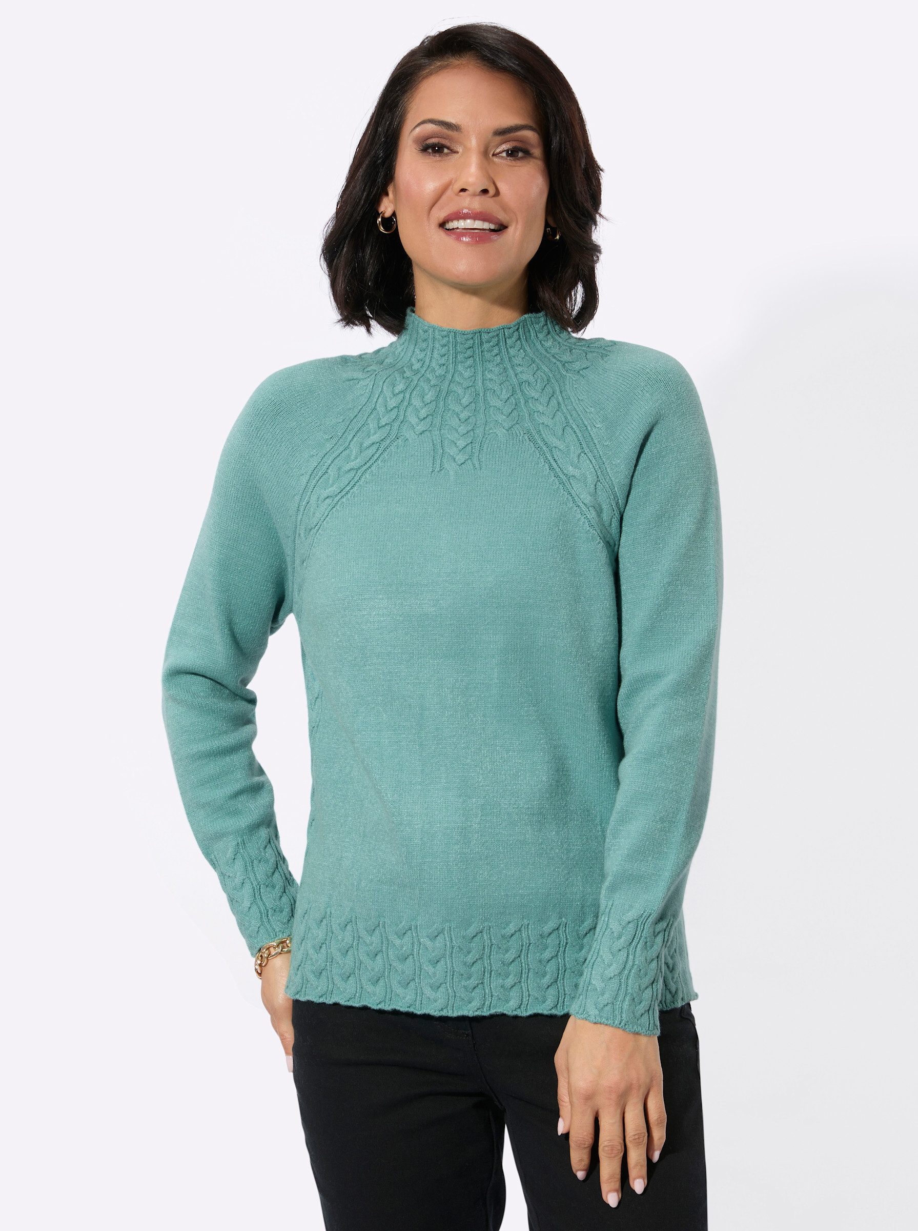 Witt Strickpullover Stehkragen-Pullover Langarm Zopfmuster
