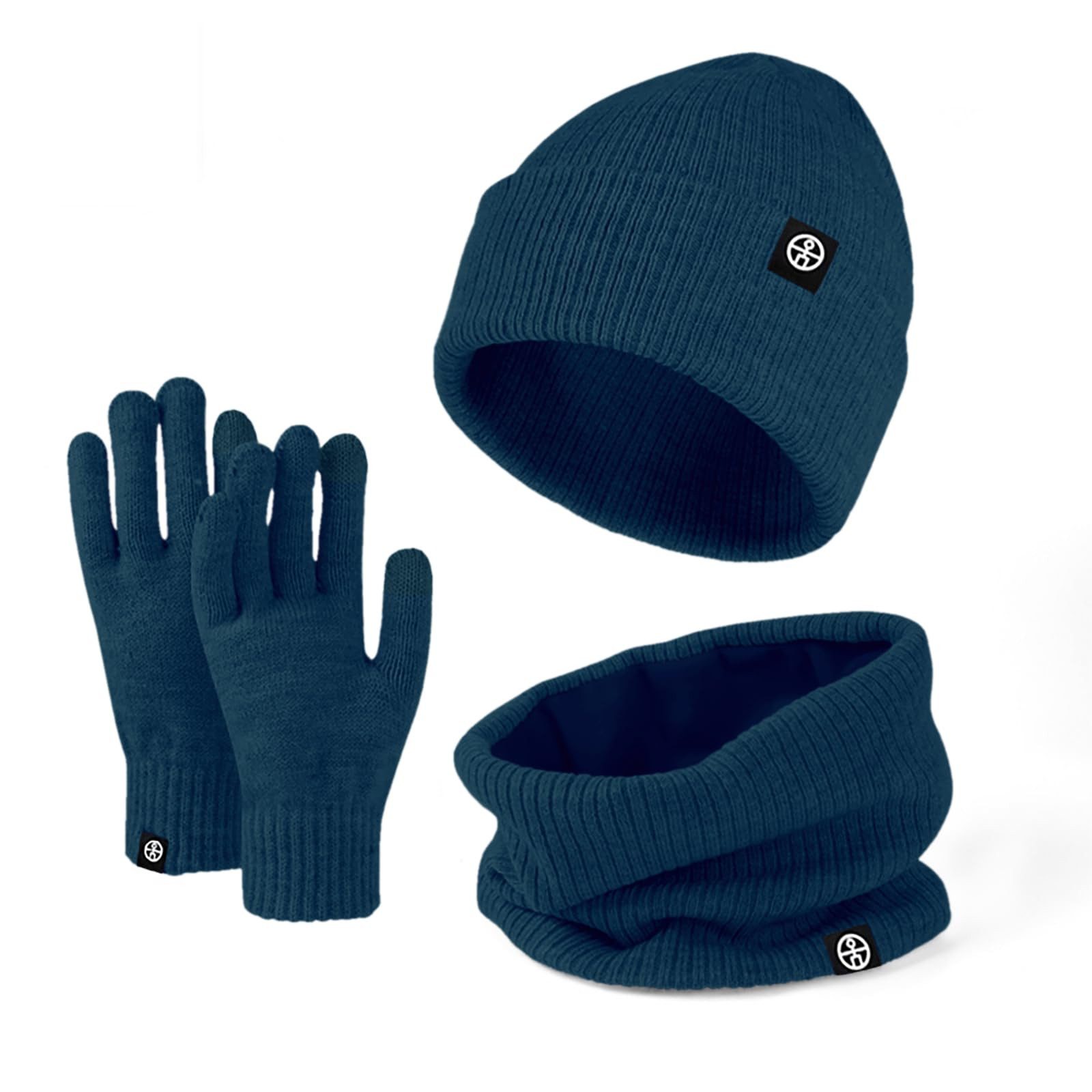 Coonoor Mütze & Schal 3in1 Unisex BeanieMütze Touchscreen Handschuhe und Loop Schal Set (Mit Weiches Fleecefutter) für Outdoor Sport Joggen Skifahren