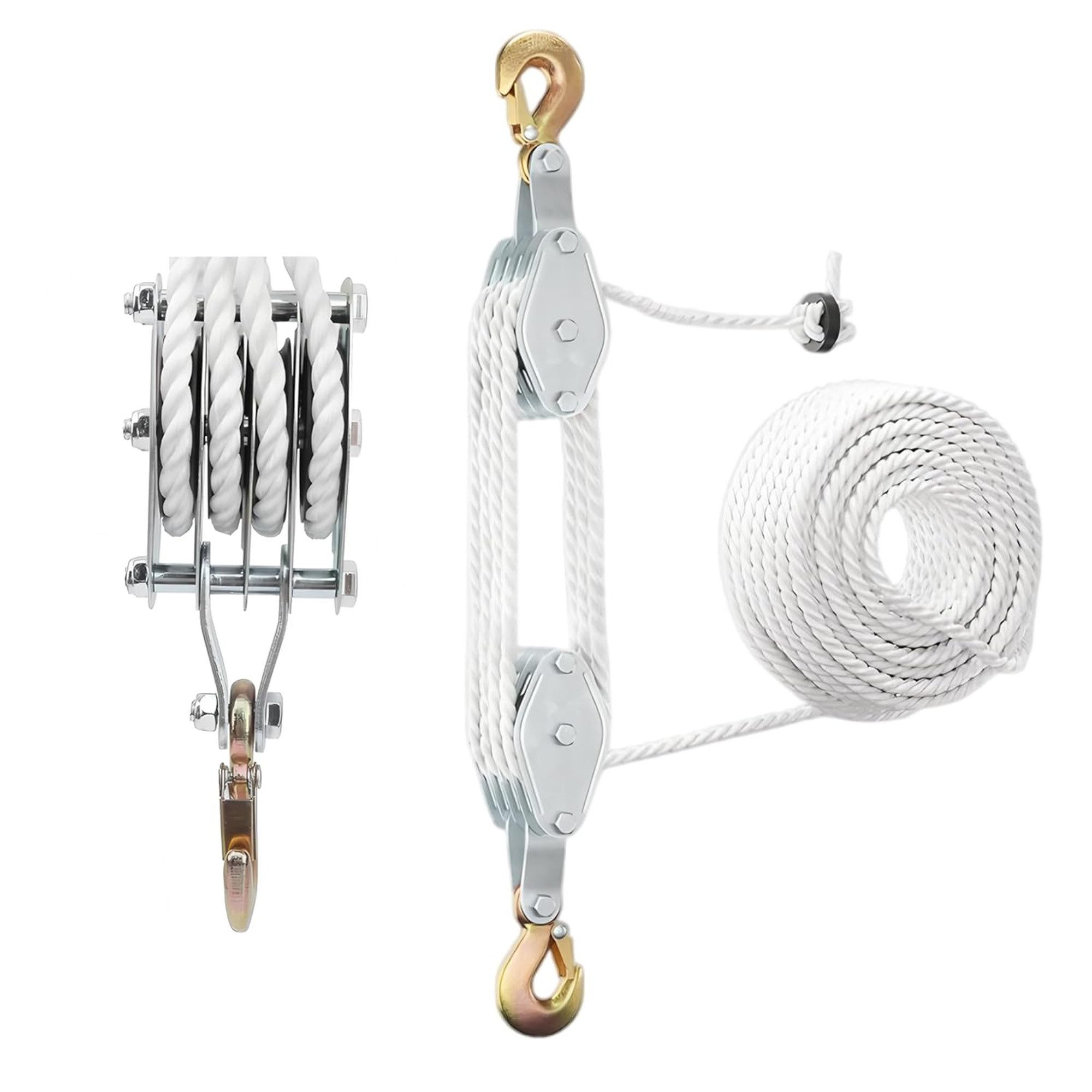 ibettertec Seilzug Seilzug, Hubseile, Manueller Flaschenzug, Hochleistungs-Seilzug, (Spar-Set, 1 St., 20 Meter Hochleistungs-Nylonseil, 4-Rollen-System), kraftsparend 8:1 Übersetzung, rostfest, wetterfest, manuell bedienbar