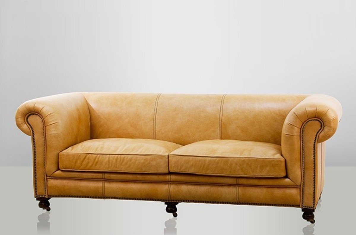 Casa Padrino Chesterfield-Sofa Chesterfield Luxus Echt Leder Sofa 2.5 Seater Vintage Leder von Old Saddle Sand