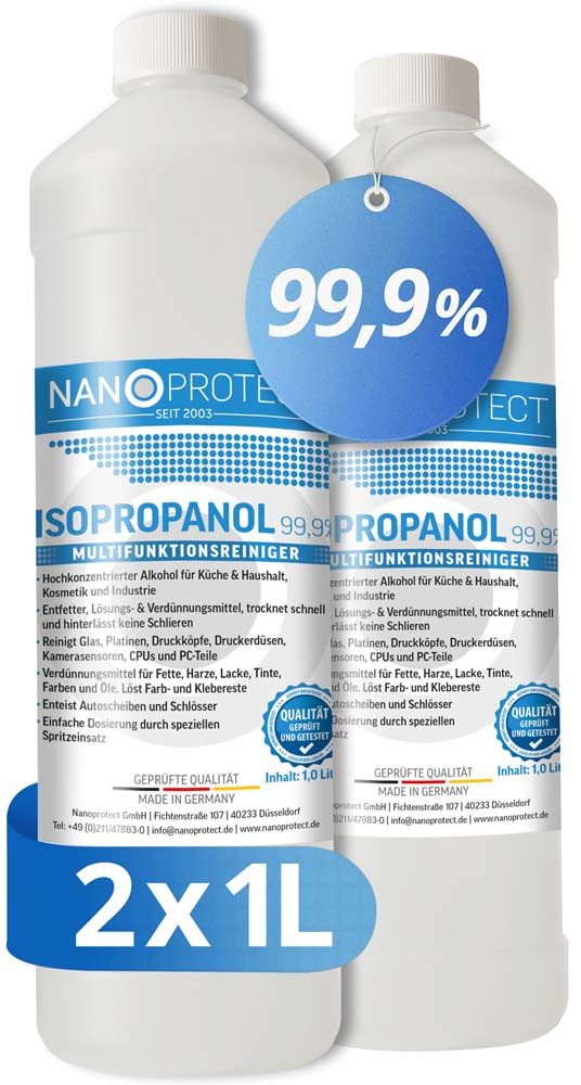 Nanoprotect Isopropanol 99,9% - 1 Liter (Premium IPA - Made in Germany - Für Haushalt und Elektronik)