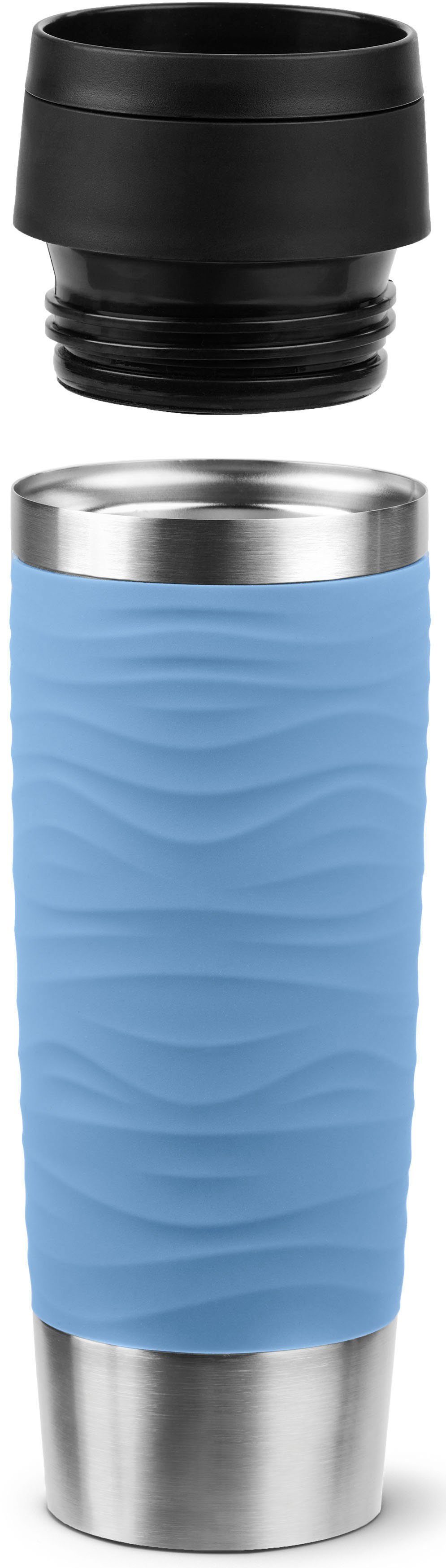 Emsa Thermobecher Travel Mug Classic Wave, Edelstahl, Kunststoff, Silikon, 100% dicht, spülmaschinenfest, 360°-Trinköffnung
