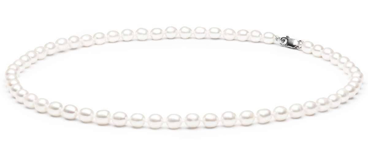 Gaura Pearls Perlenkette Leicht weiß oval 45 cm, echte Süßwasserzuchtperlen, 925er rhodiniertes Silber, Zeitloser Damenschmuck & Geschenk