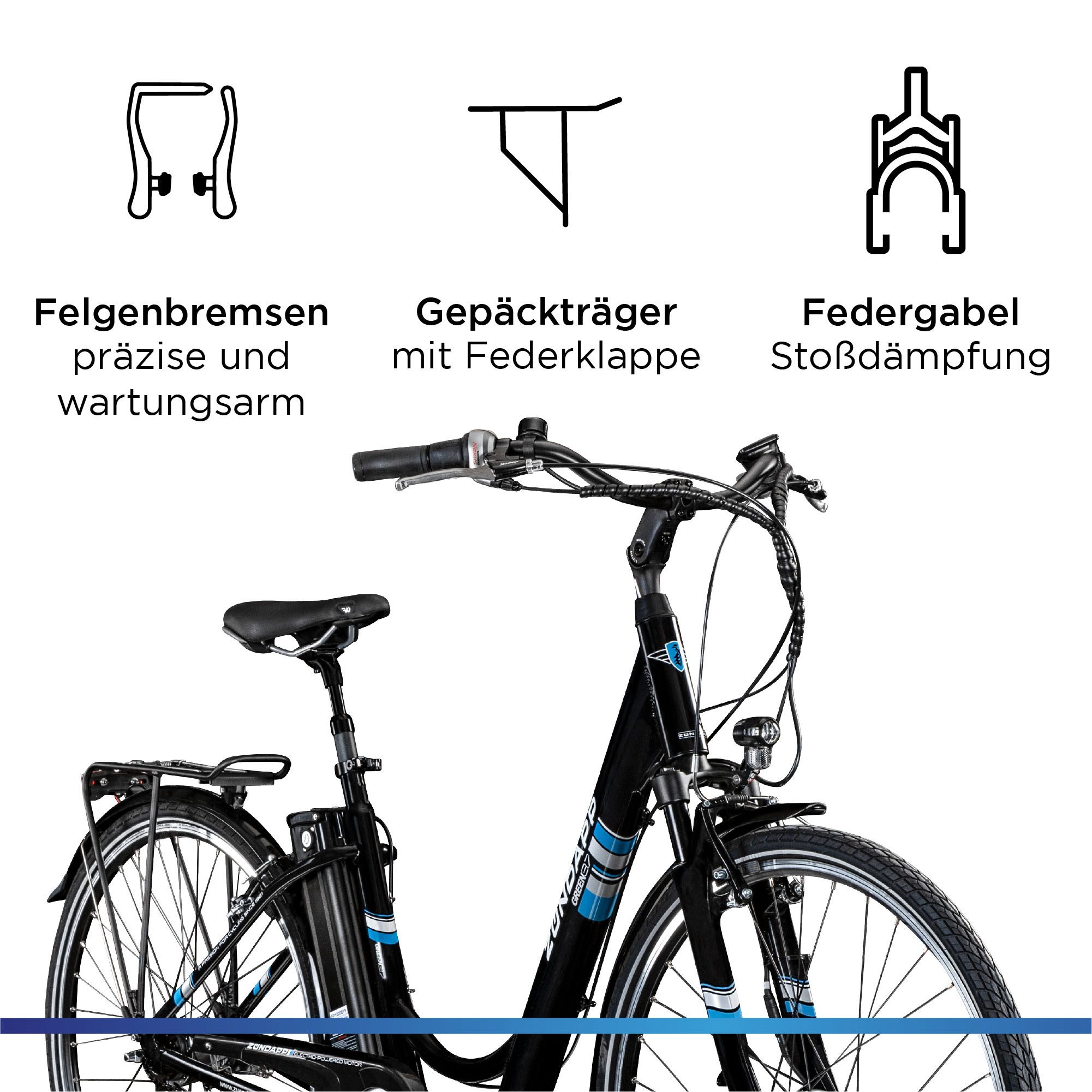 Zündapp E-Bike Cityrad Green 3.7, 7 Gang, Nabenschaltung, Frontmotor, 374 Wh, Pedelec, Elektrofahrrad für Damen u. Herren