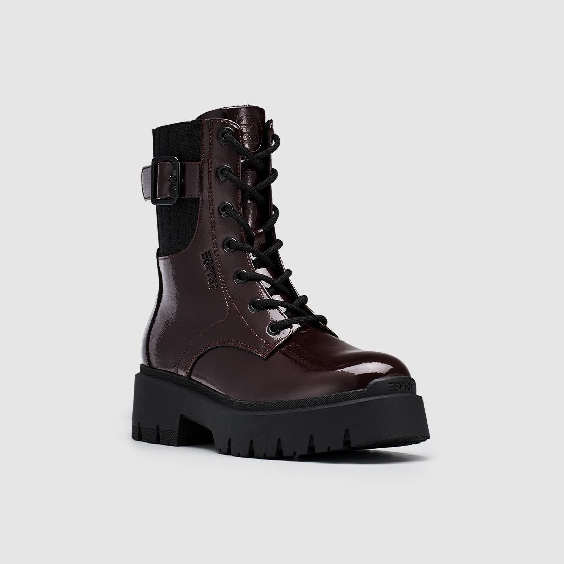 Esprit MILLIE Schnürboots Schnürstiefelette, Blockabsatz, in Lack-Optik