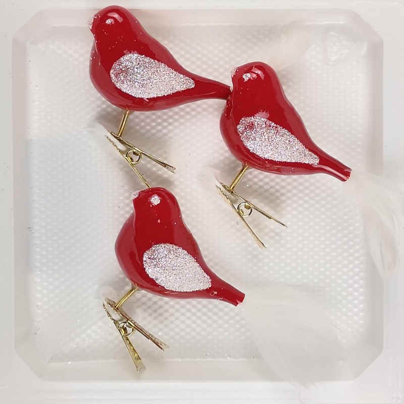 Navidacio Christbaumschmuck 3 tlg. Glas Vogel Set in Hochglanz Modern Rot Weiss