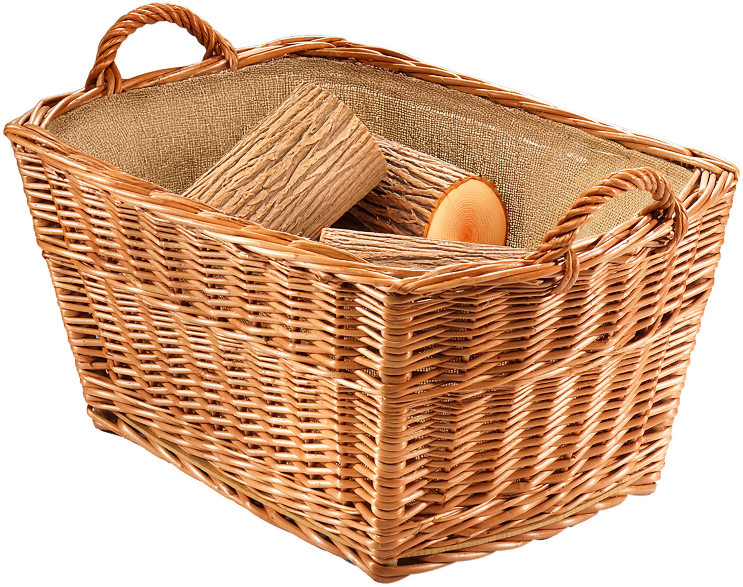 Kobolo Kaminholzkorb Holzkorb eckig gekochte Weide mit Leinenstoff ausgesch günstig online kaufen