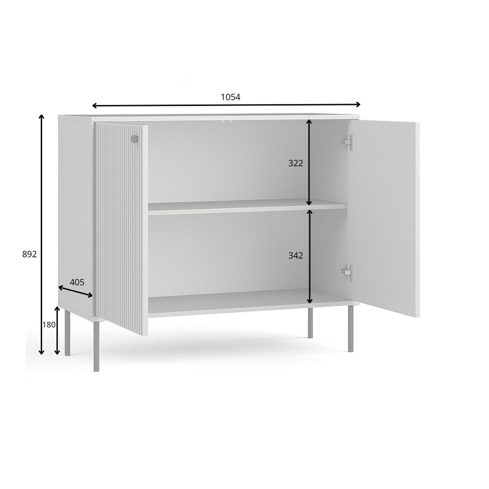 Raumhirsch Furniture Kommode Sideboard, Wohnschrank, Anrichte, praktisch Schrank (Maße: 105,4 x 89,2 x 40,5 cm, Einfache Montage, stabile Konstruktion), inkl. 2 Türen, 3 Schubladen, Riffeloptik MDF Fronten