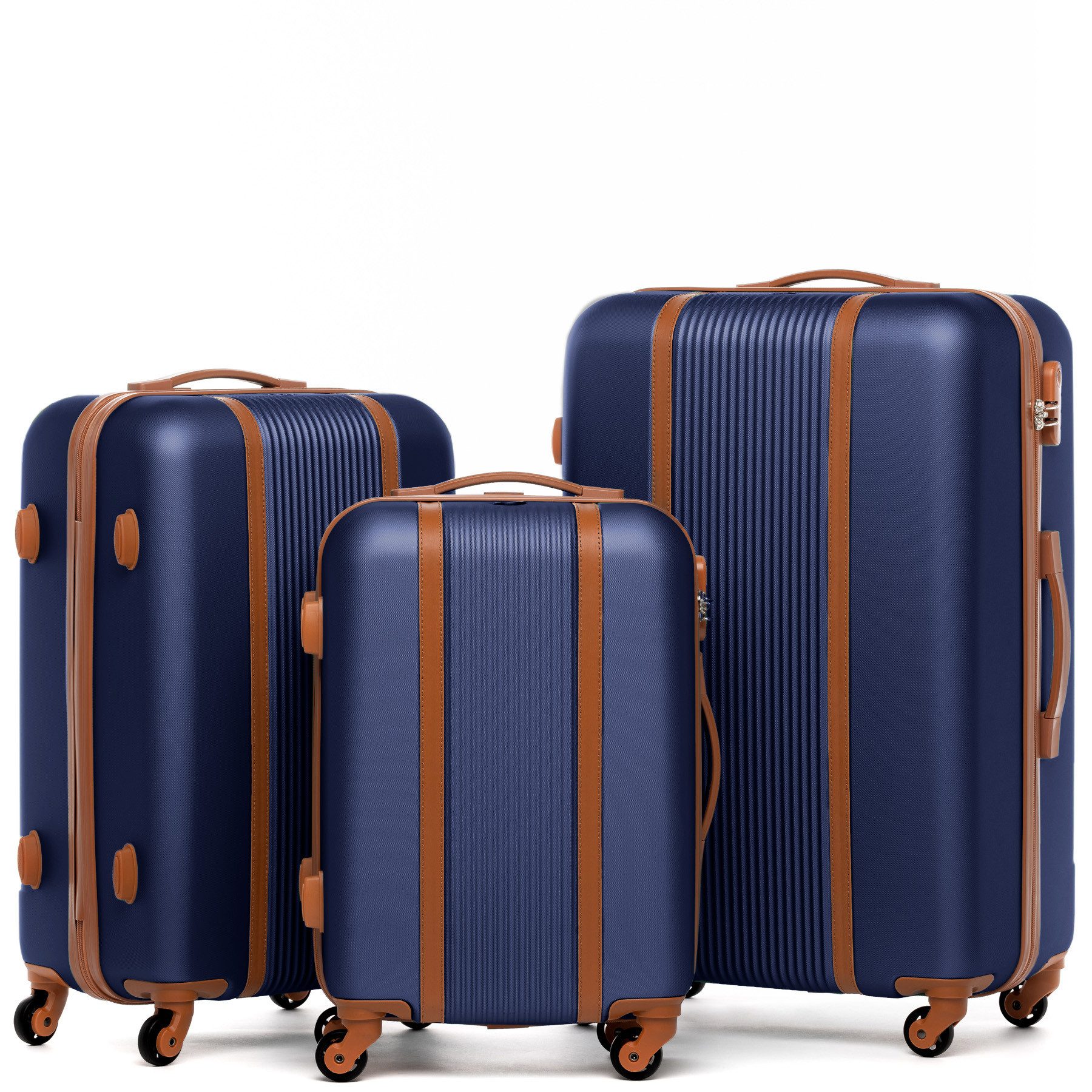 Kofferset Hartschale 3 teilig Koffer Set MILANO Blau-Braun